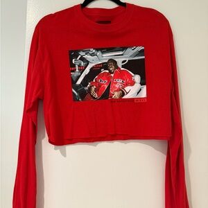 Red Graphic Long Sleeve Crop Top